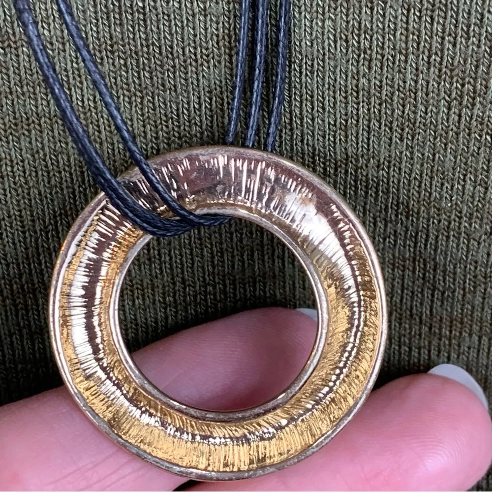Brushed Gold Ring Circle Of Life Multi Cord Necklace Neutral Minimalist